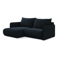 ECKSOFA mit Schlaffunktion Samt Stoff Blau - Blau/Schwarz, Kunststoff/Textil (148/207cm) - Makamii