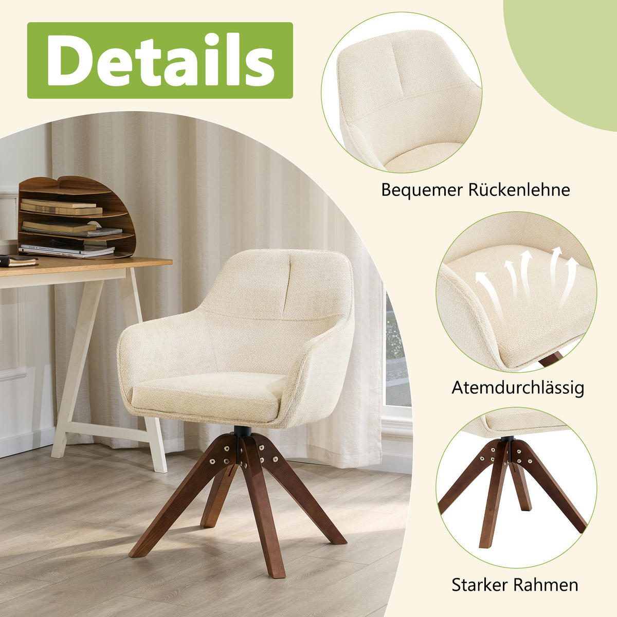 ARMLEHNSTUHL-SET DE-36640 2 Stück mit Stoffbezug und Massivholzbeinen Walnussfarben - Walnussfarben, Holz (46/82/58cm) - ComfortXL