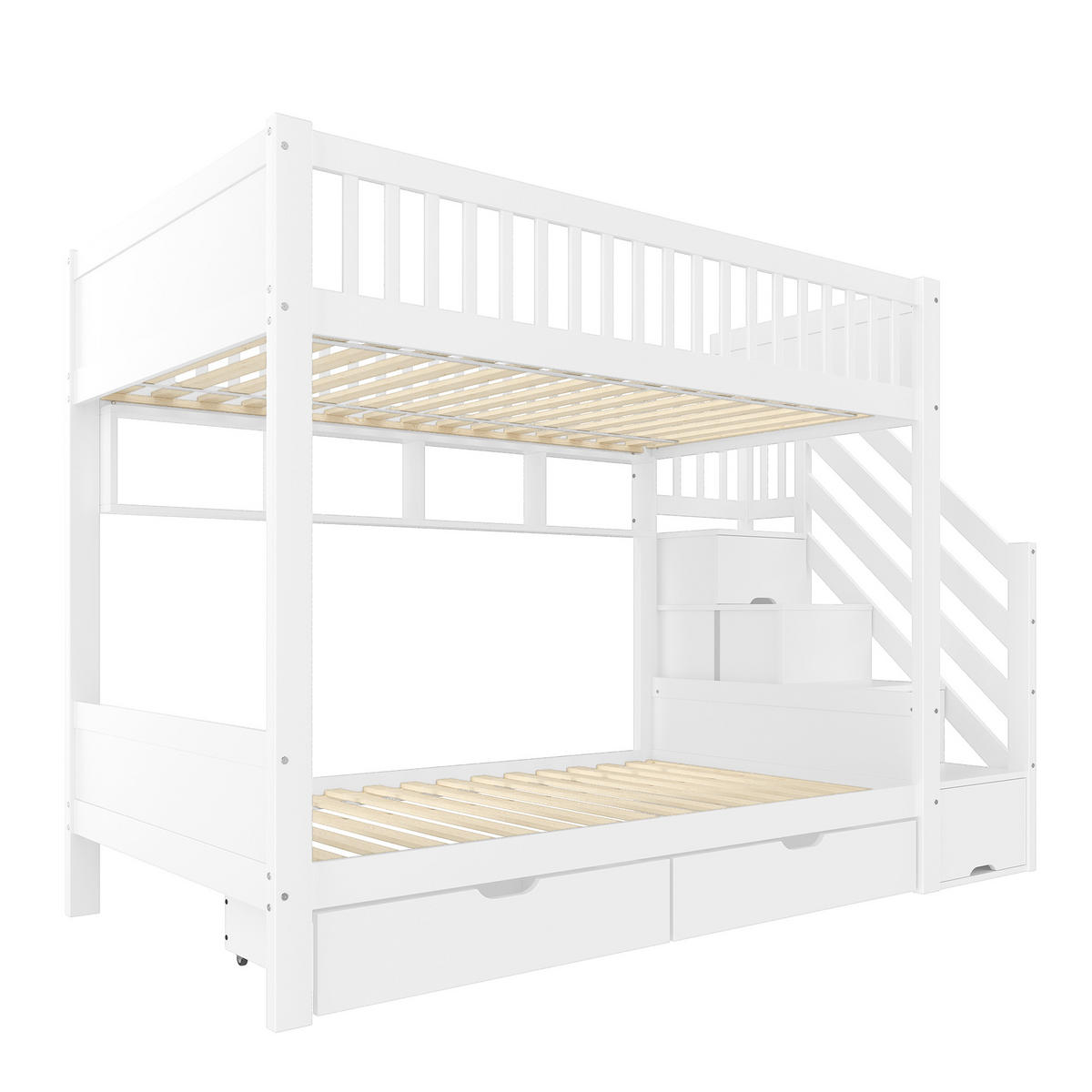 ETAGENBETT mit Schubladen, Regal und Kleiderschrank 90x200 cm Weiß - Beige, Holz (90/200cm) - Meubliv