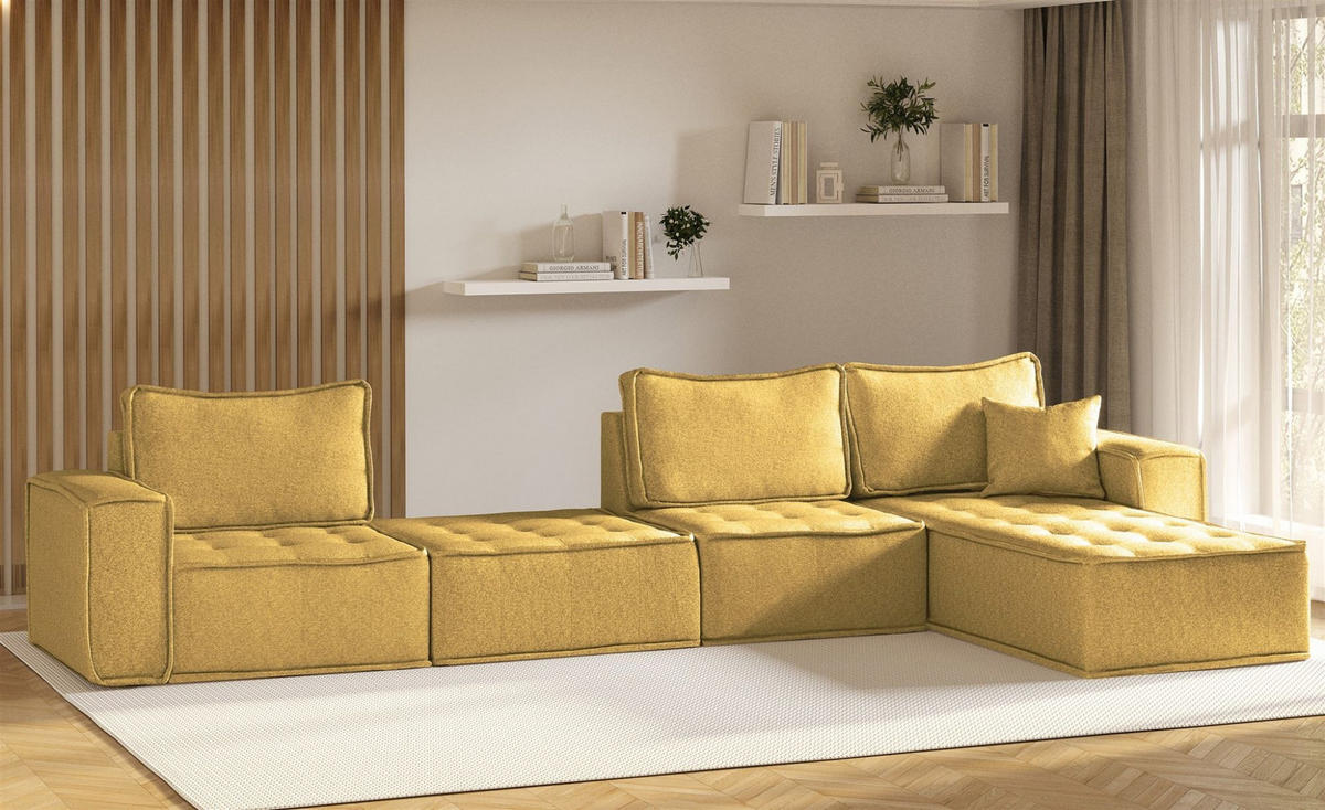 ECKSOFA Sande Xl In Raven - Gelb, Holzwerkstoff/Textil (372/192cm) - Fun Möbel