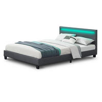 POLSTERBETT Paris dunkelgrau 140x200cm mit Matratze und LED (16 Farben) - Grau, Textil (140/200cm) - Juskys