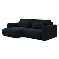ECKSOFA mit Schlaffunktion Samt Stoff Blau - Blau/Schwarz, Kunststoff/Textil (149/240cm) - Makamii