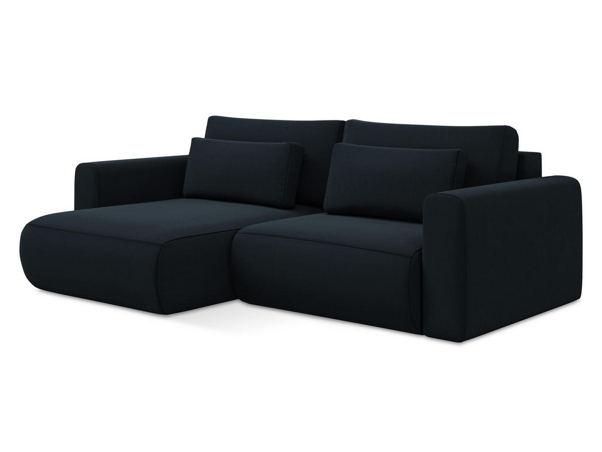 ECKSOFA mit Schlaffunktion Samt Stoff Blau - Blau/Schwarz, Kunststoff/Textil (149/240cm) - Makamii
