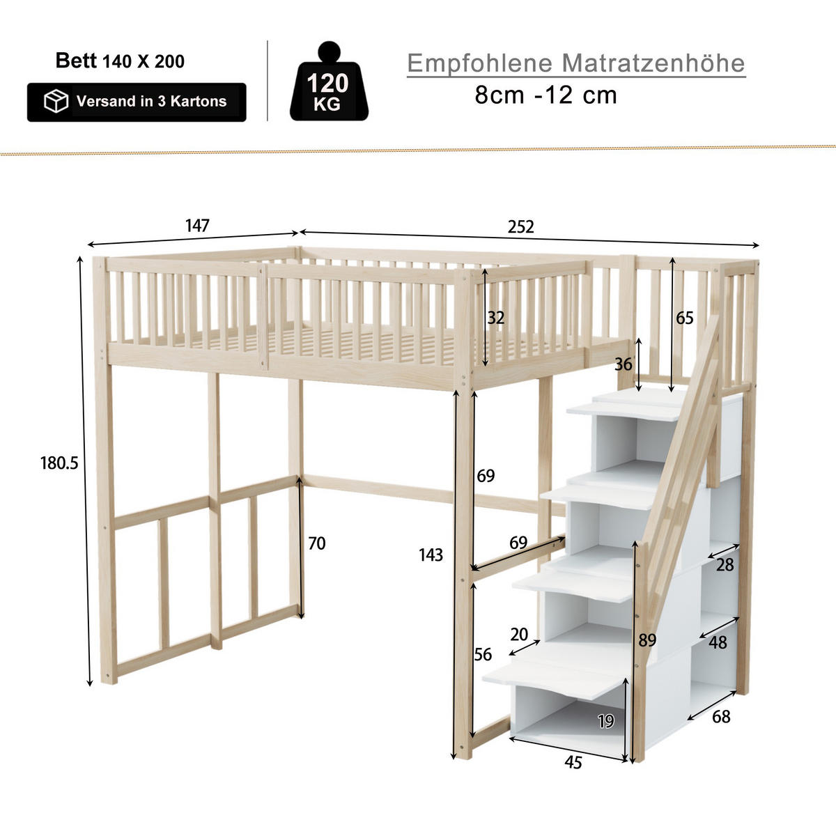 HOCHBETT 140x200 Holz Kiefer Sicherheitsgitter - Naturfarben, Holz (140/200cm) - FLIEKS