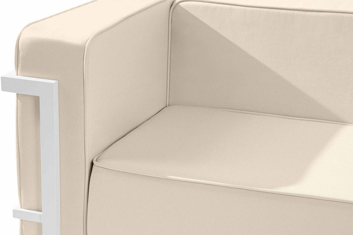GARTENLOUNGE-SET TRIGLO 4-tlg., 1x Tisch, 2x Sessel, 1x Sofa 2-Sitzer, Modern, Weiß/Cremeweiß - Creme/Weiß, Textil/Metall - KONSIMO®