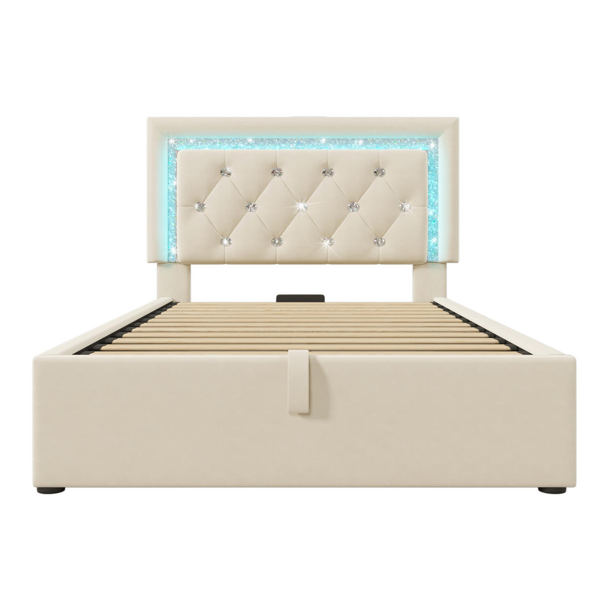 SAMT-POLSTERBETT 90/200 cm mit LED-Beleuchtung, Bettkasten & USB in Beige - Beige, Textil (90/200cm) - BEAOK