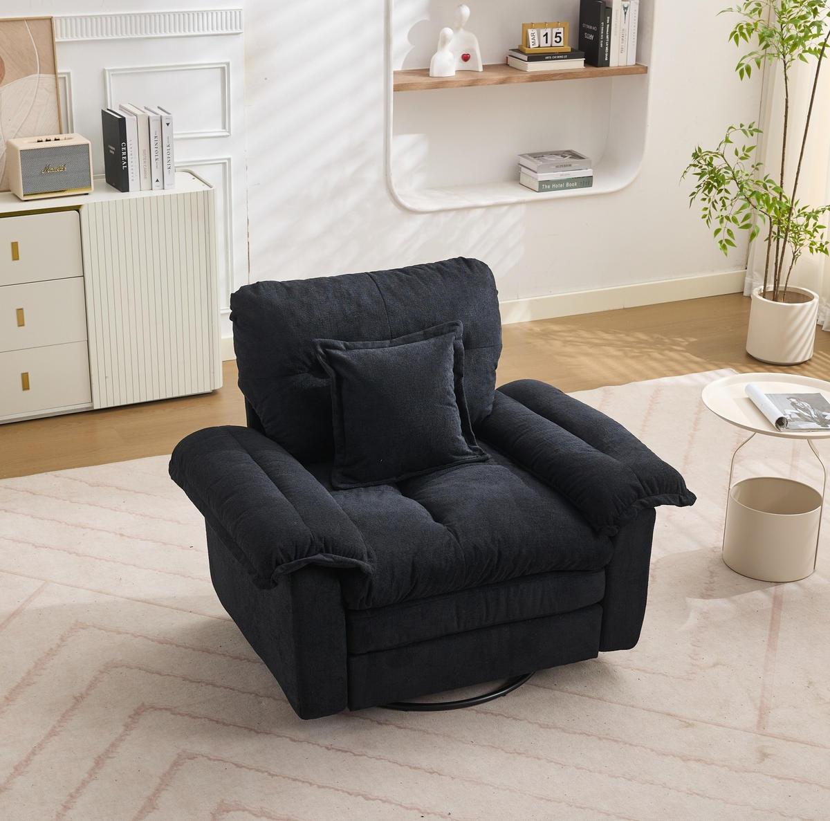 SESSEL mit 360°-Drehfunktion Chenille Black - Schwarz, Metall (84/96/116cm) - Meubliv