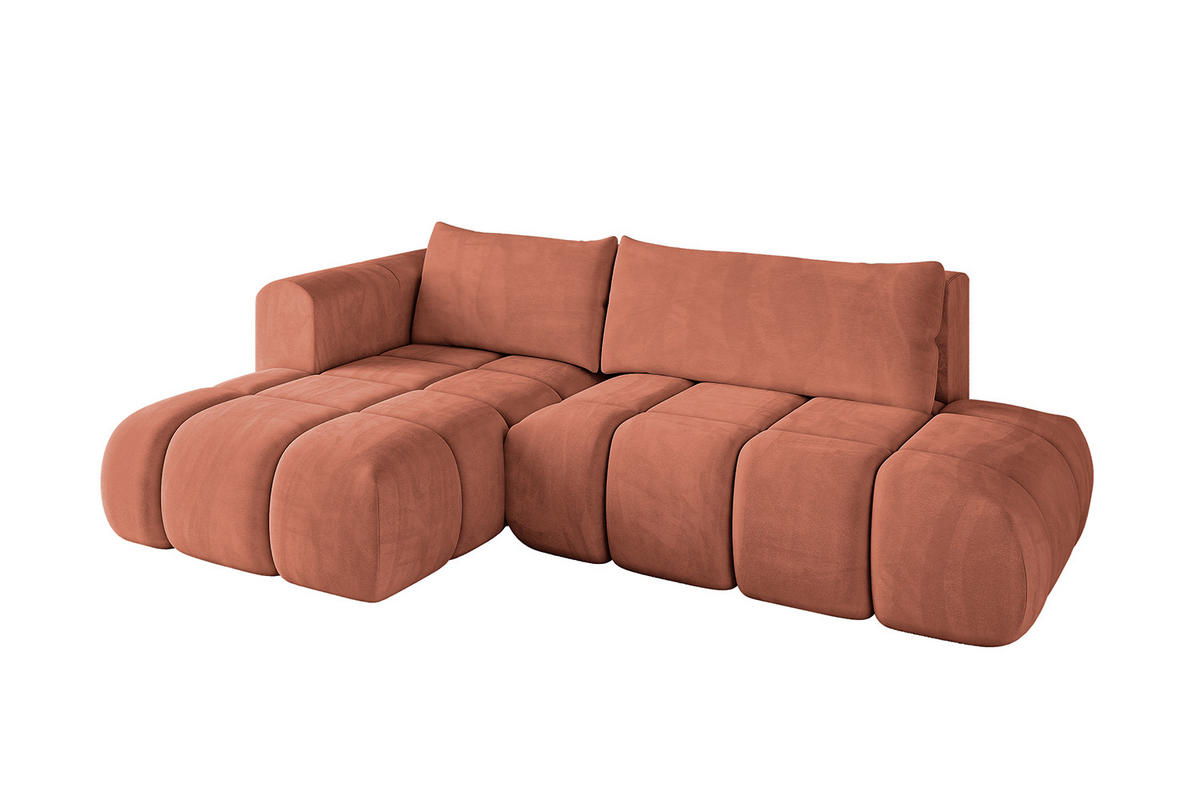 ECKSOFA Ottomane Links CLOUD-L 289x180x40 Apricot Velours - Koralle, Holzwerkstoff/Kunststoff (180/289cm) - ALTDECOR