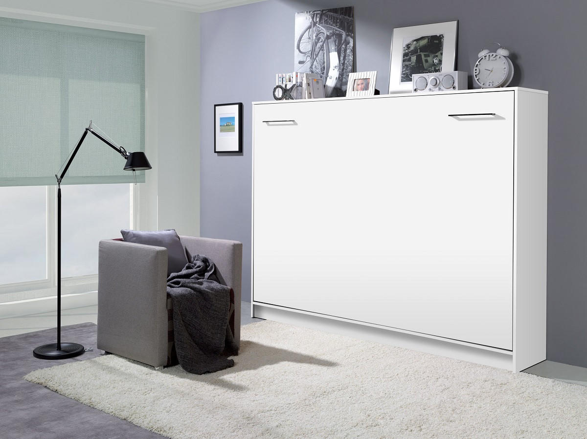 SCHRANKBETT Wandklappbett horizontal HB 140x200 - Weiß-Matt - Weiß, Holzwerkstoff (140/200cm) - QMM TraumMöbel