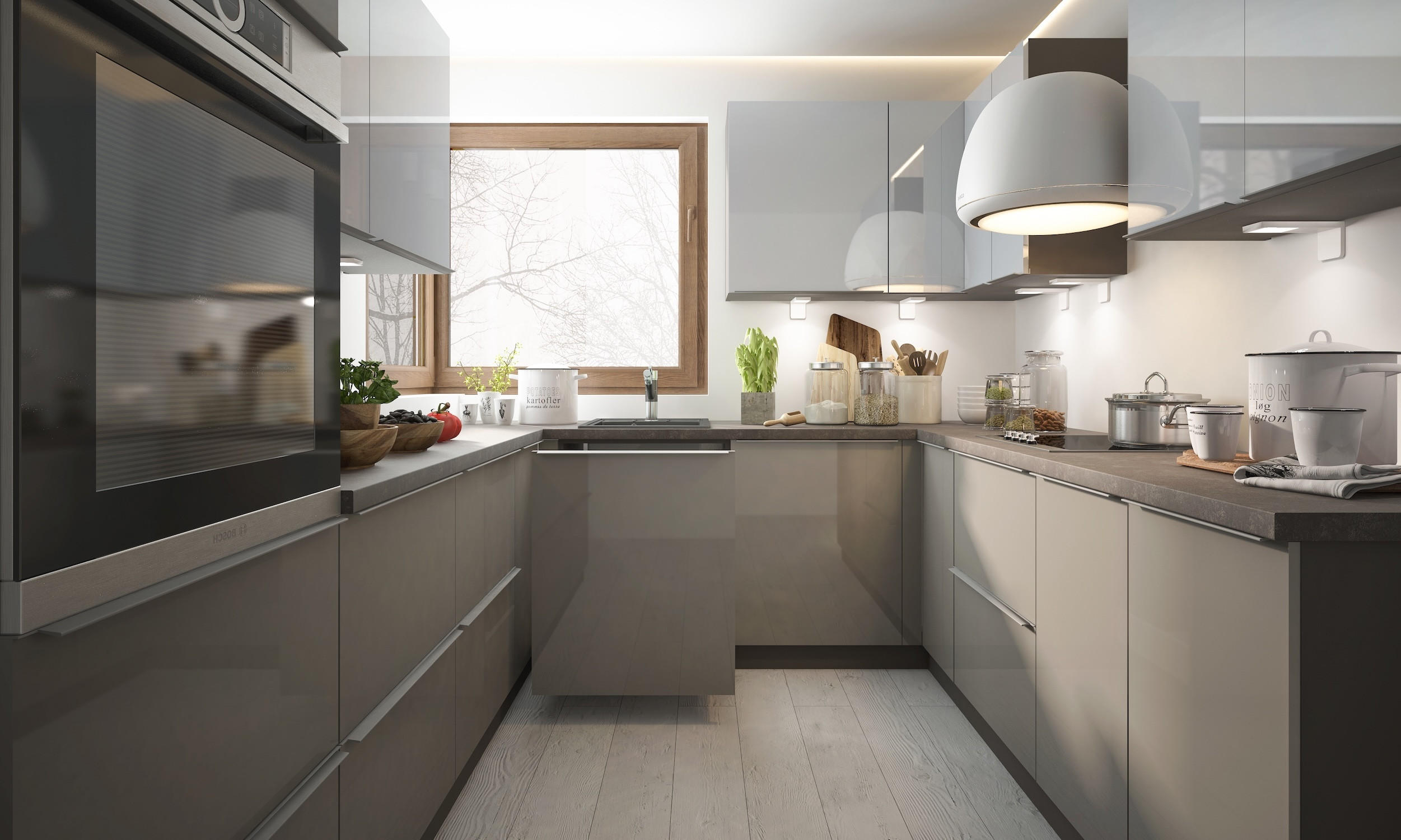 WINKELKÜCHE Brerra lava matt / signalweiß-quarzgrau hochglanz 15-teilig - Grau, Holzwerkstoff (270/207/236cm) - Feldmann-Wohnen