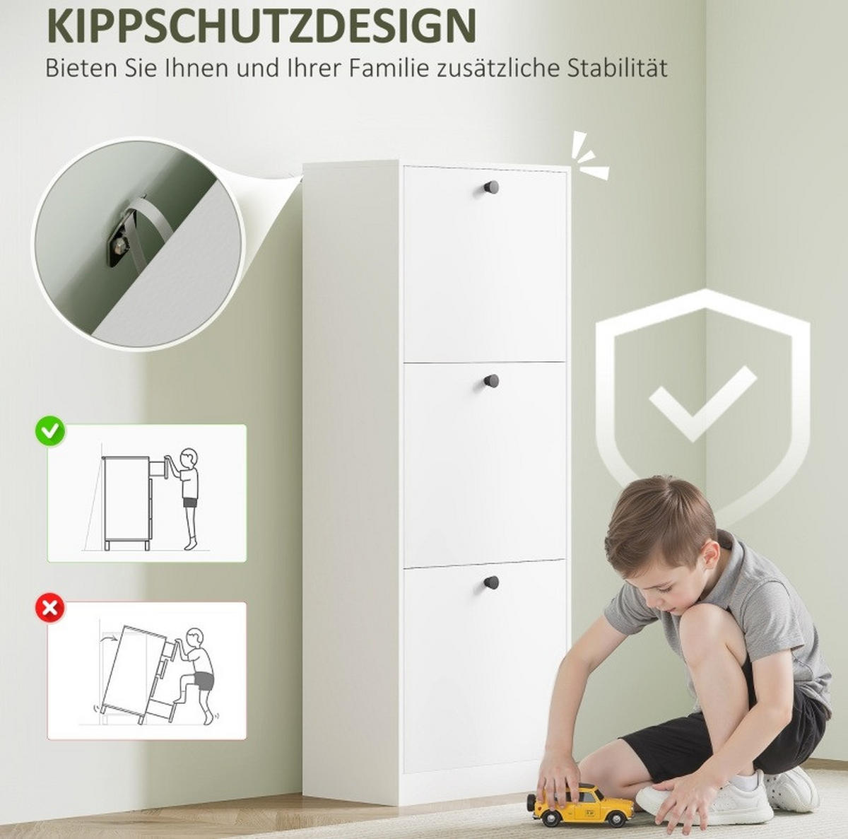 SCHUHSCHRANK 47/26/120 cm weiß aus Holzwerkstoff mit 3 Klappen - Weiß, Holz (47/120/26cm) - OKWISH