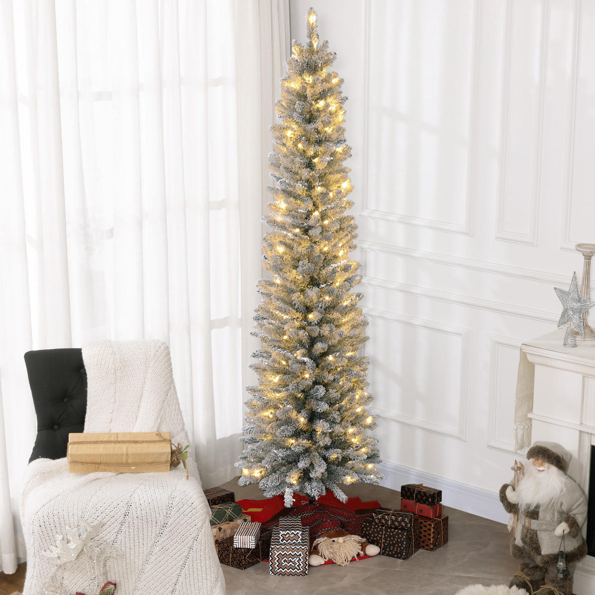 KÜNSTLICHER Weihnachtsbaum 210 cm mit 180 LED-Lichten faltbar Standfuß Grün+Weiß - Weiß/Grün, Kunststoff/Metall (210cm) - HOMCOM