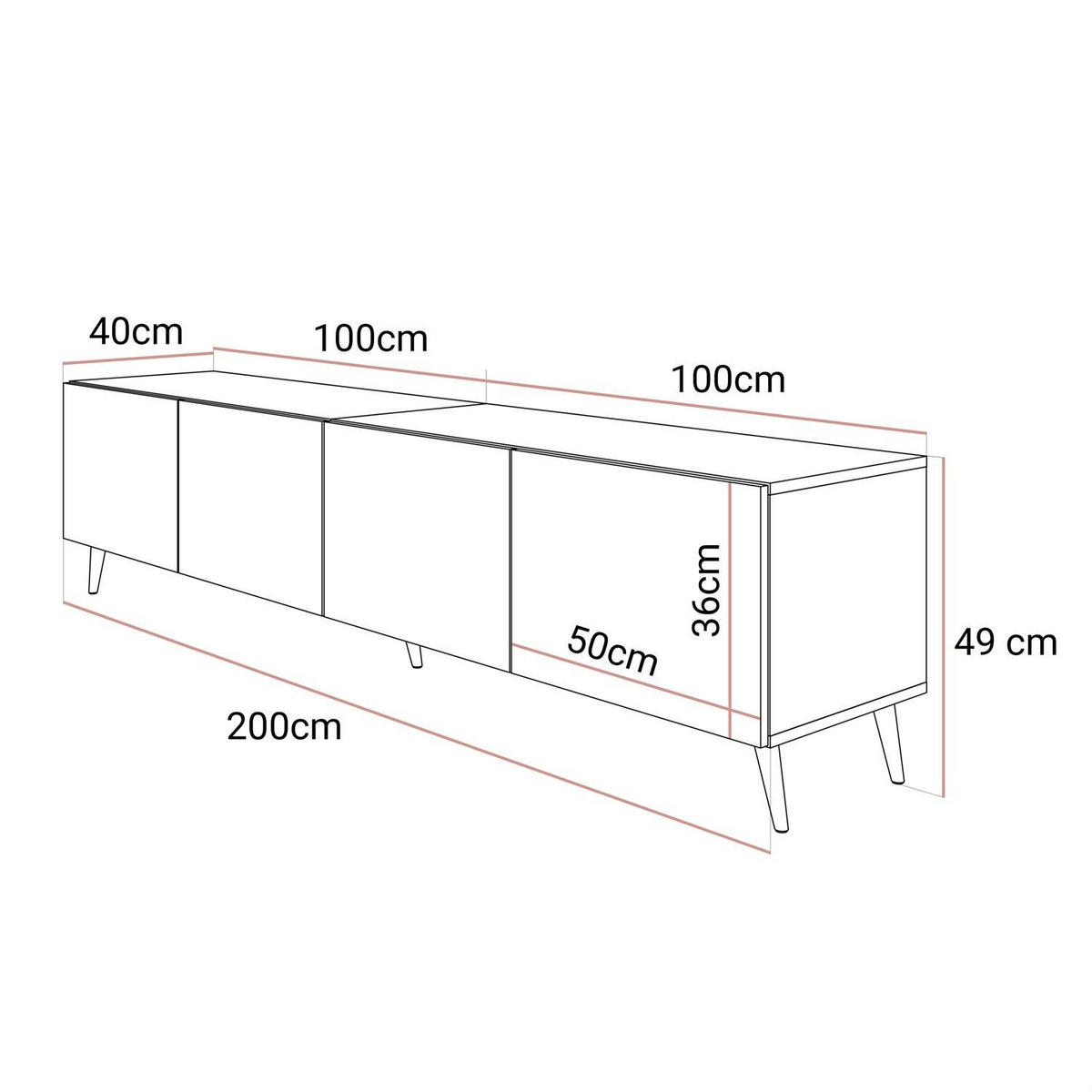 TV-UNIT COLGANTE in Nussbaum, 200 cm, auf hohen Füßen LED - Nussbaumfarben, Holzwerkstoff (200/49/40cm) - Lookway