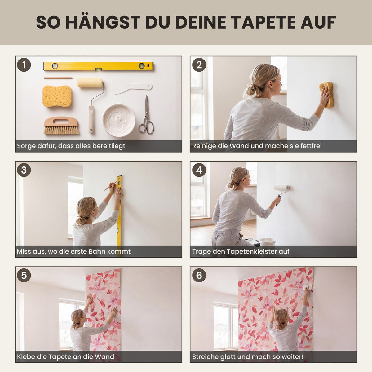 TAPETE - Botanisch - Blumen - Rot - 280x280 cm - Koralle, Papier (280/280cm) - OnlyWow