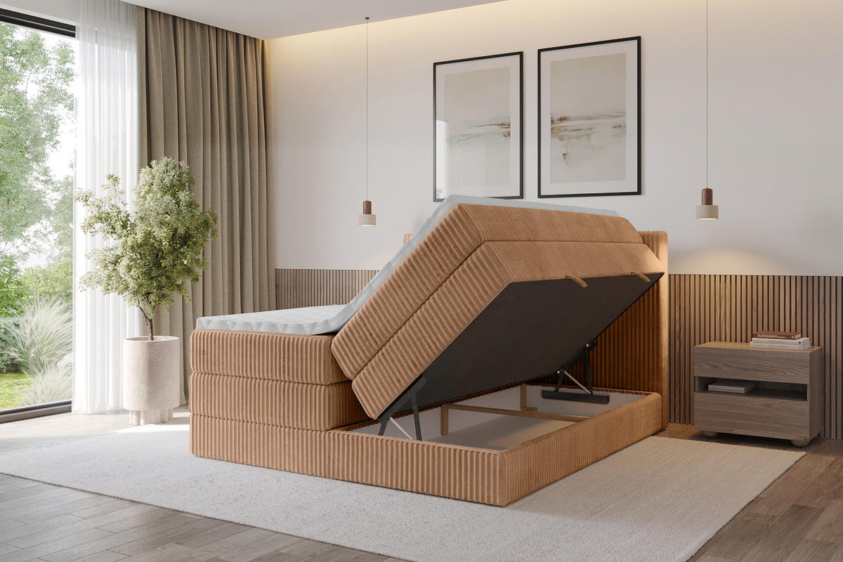 BOXSPRINGBETT mit Matratze H3|H4 und Lattenrost - TOLO KING 140x200 Cord - Rotbraun - Rotbraun, Holzwerkstoff (140/200cm) - ALTDECOR