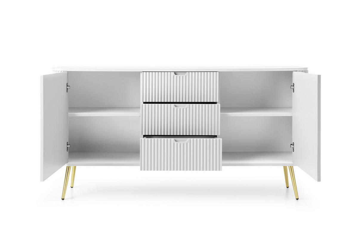 KOMMODE Breite ZOVA Weiß-Gold, 168x87x39cm 3 Schubladen, 2 Schränke - Goldfarben/Weiß, Holzwerkstoff/Kunststoff (168/87/39cm) - DomoHome