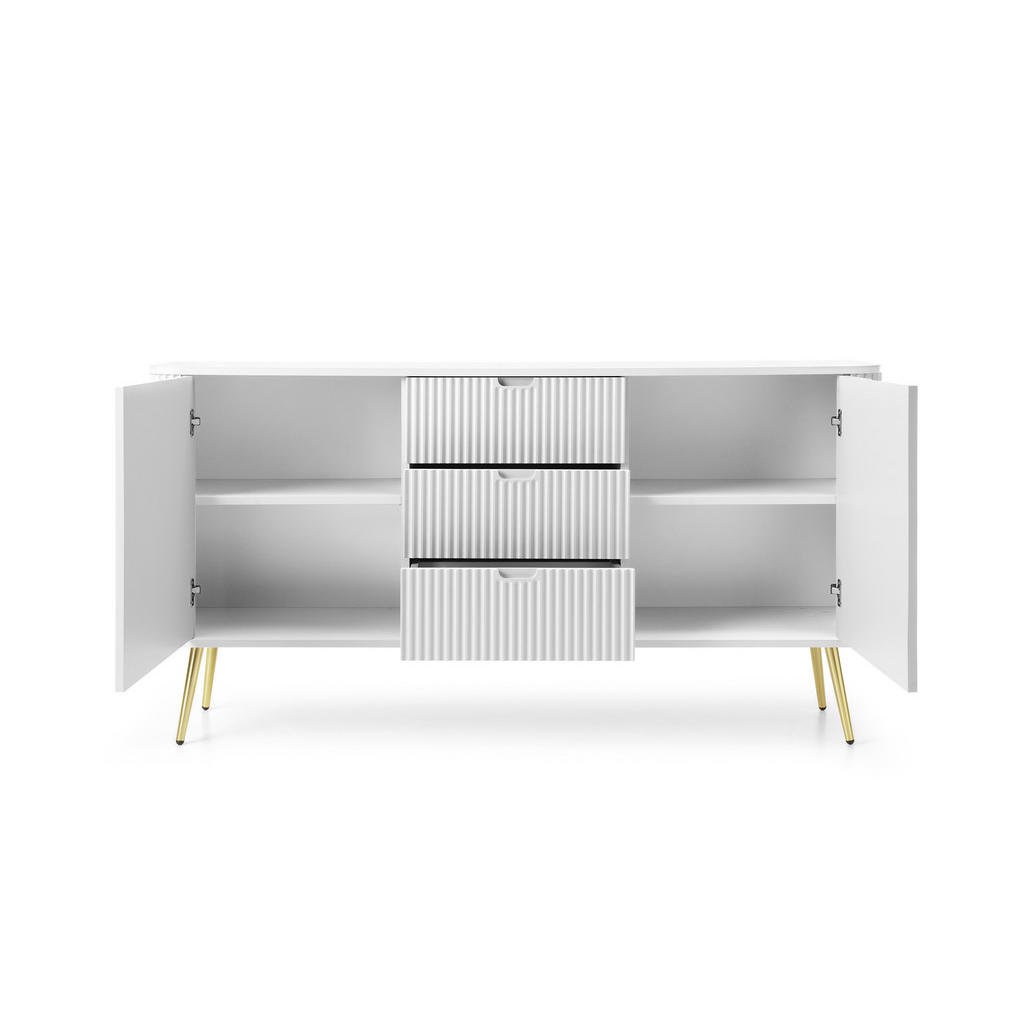 Thumbnail - DomoHome Kommode, Gold, Weiß, Holzwerkstoff, 3 Schubladen, Rechteckig,Rechteckig, 168x87x39 cm, Wohnzimmer, Kommoden & S...