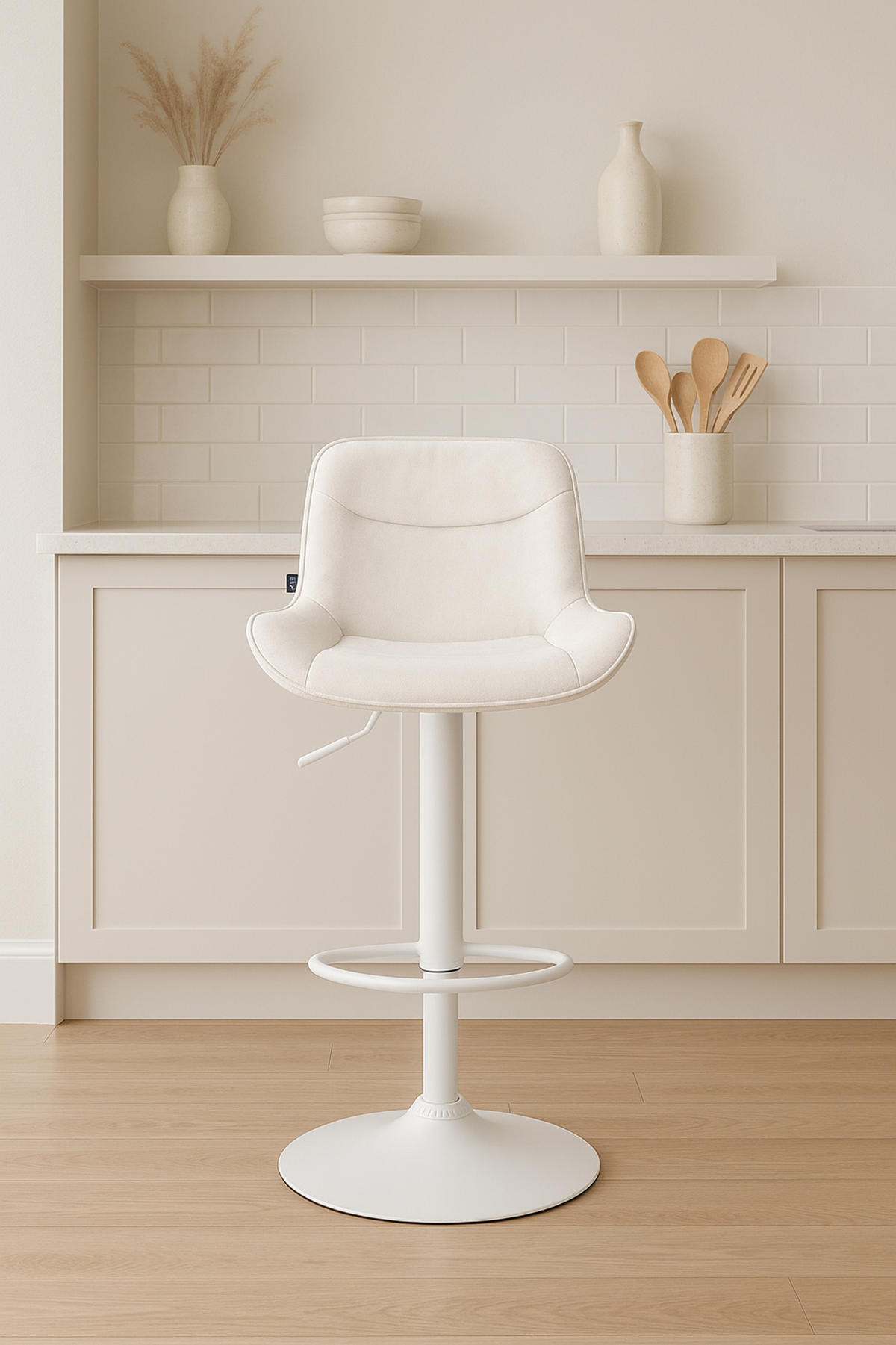 BARHOCKER Vulcano Samt weiß creme - Naturfarben/Weiß, Textil/Metall (49/106/51cm) - TPFLiving