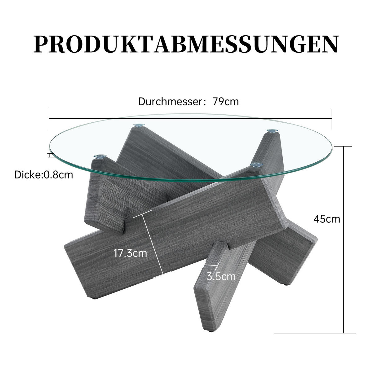 COUCHTISCH 79/45 cm aus Glas und MDF mit Kreuzgestell in Grau - Grau, Holzwerkstoff (79/79/45cm) - Flora Grace