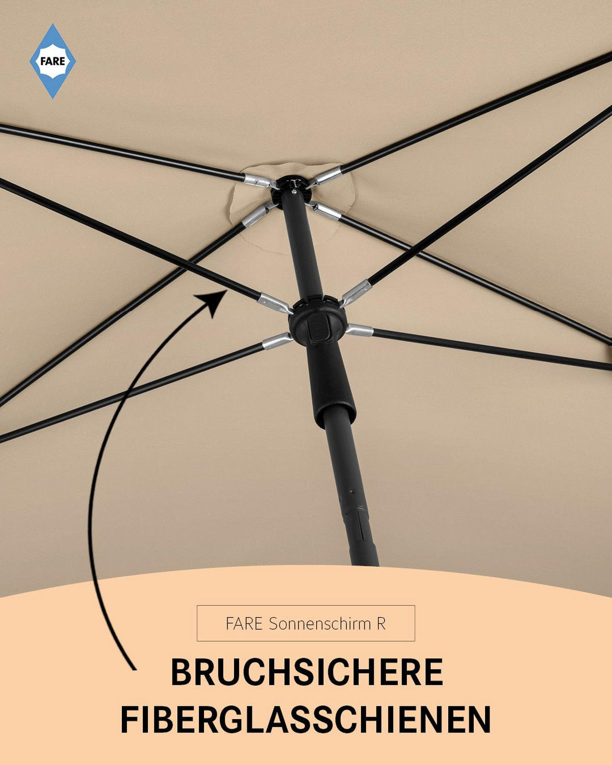 SONNENSCHIRM 122/200/126 cm - Beige, Kunststoff (200/122cm) - FARE