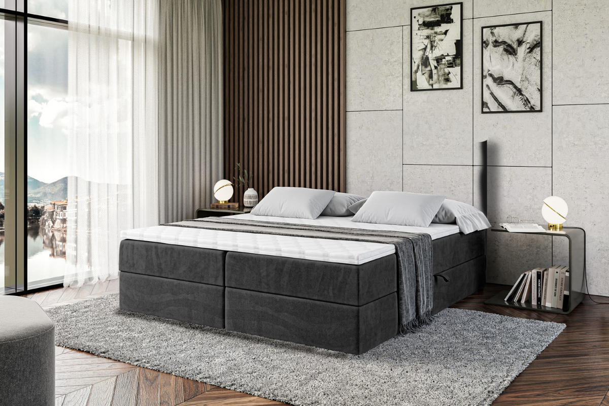 BOXBETT LEPARO-Z - 140 x 200 - H4 - Schwarz - Schwarz, Holzwerkstoff (140/200cm) - ALTDECOR