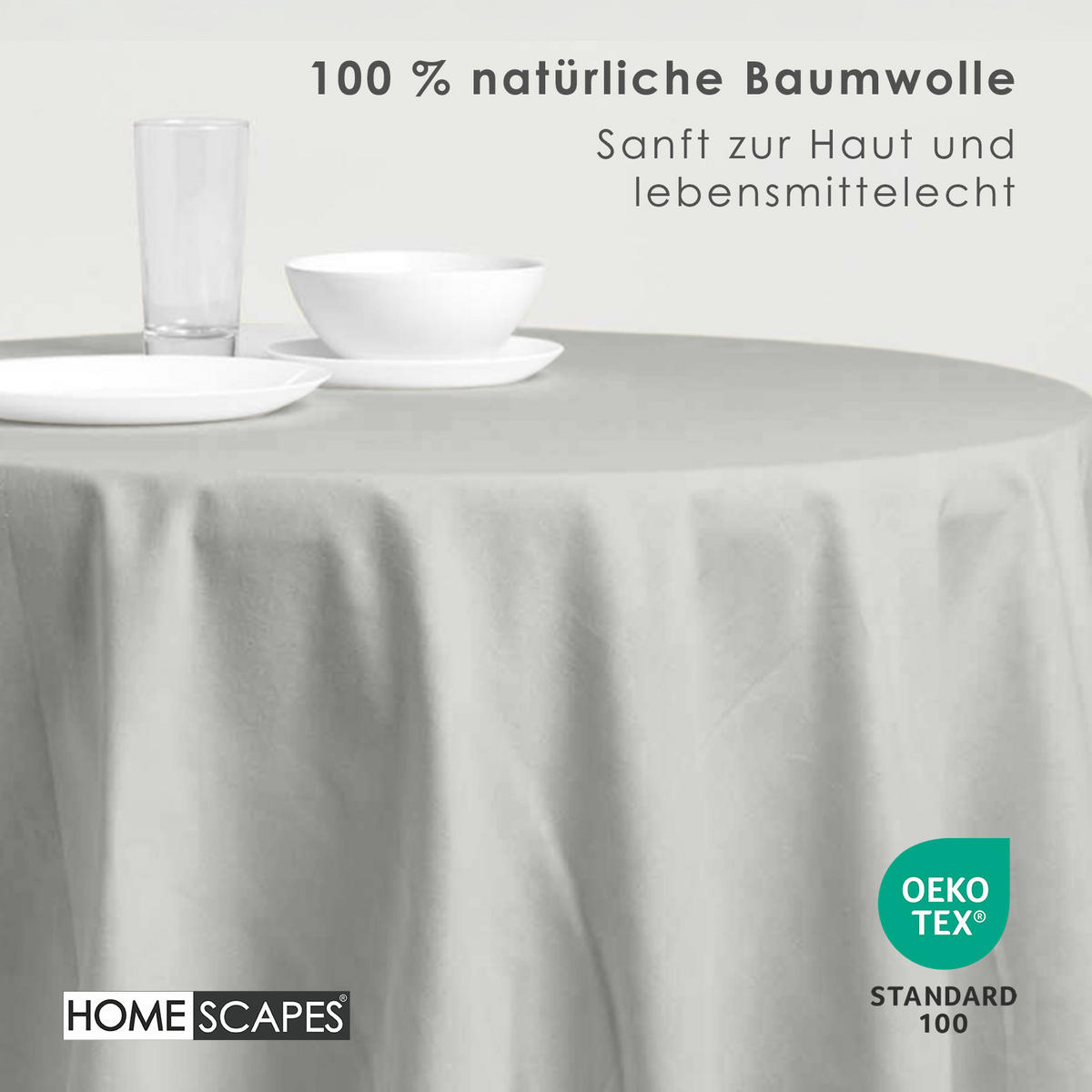 TISCHDECKE grau rund 178 cm, 100% Baumwolle - Grau, Textil (178/178cm) - Homescapes
