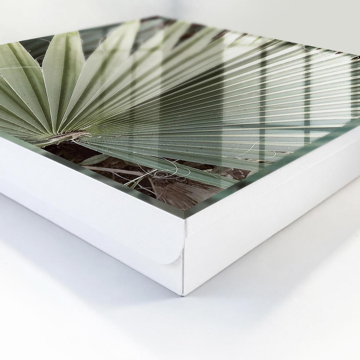 SCHLÜSSELBOX Weiß 30x30 cm – Türöffnung nach rechts - Palmenblatt - Grün, Metall (30/30/5cm) - TULUP