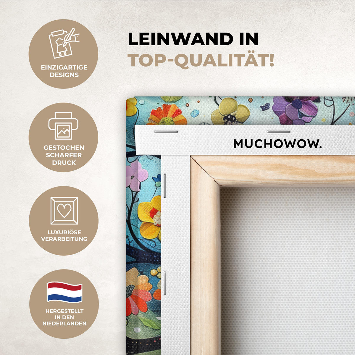 LEINWANDBILD Kunst - Baum des Lebens - Blumen - Hippie 20x30 cm - Dunkelblau, Textil (20/30cm) - MuchoWow
