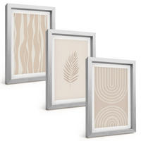 BILDER SET 3er Set - 20x30 cm Silberner Rahmen - Beige Pflanzenmuster - Silberfarben, Kunststoff (20/30cm) - TULUP