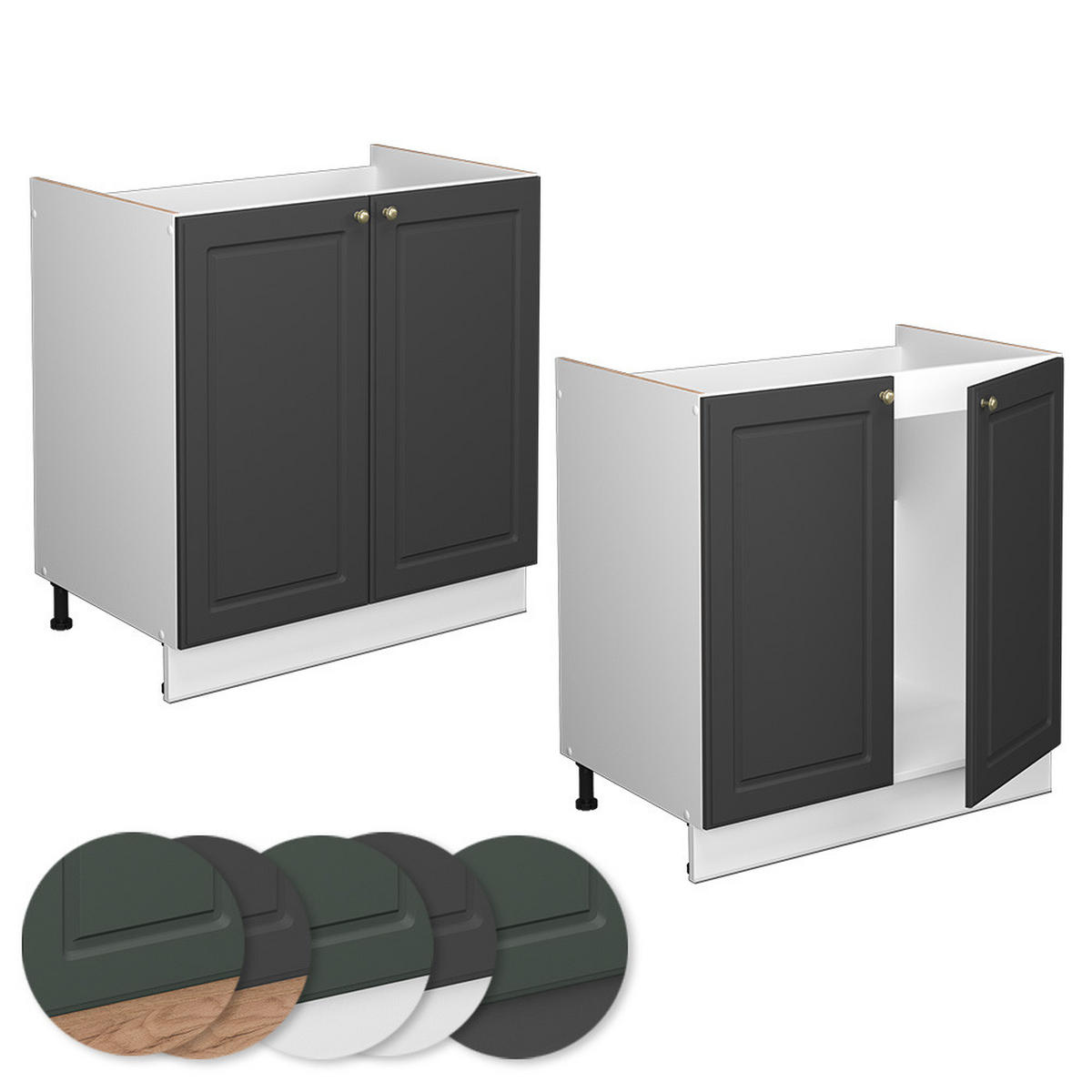 SPÜLENUNTERSCHRANK Fame-Line Anthrazit-Gold 80 cm ohne AP - Anthrazit/Weiß, Holzwerkstoff (80/82/51.6cm) - Vicco
