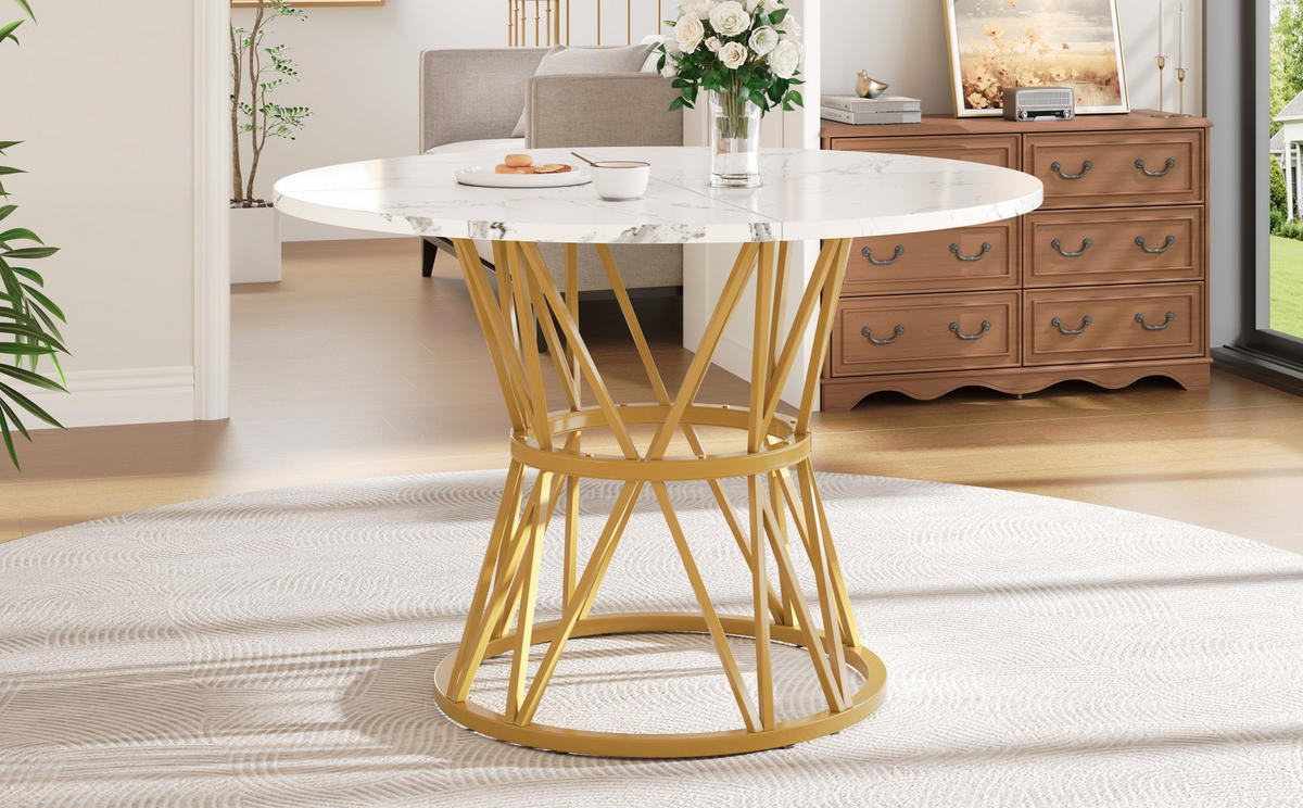 ESSTISCH, MDF mit Marmoroptik & Metallgestell, 100/100/76 cm, Gold - Goldfarben, Holzwerkstoff (100/100/76cm) - Redom