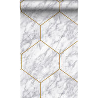 TAPETE Wabenmuster mit Marmoreffekt 50 x 900 cm - Weiß, Papier (50/900cm) - Origin Wallcoverings