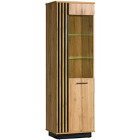 VITRINE Lamelo Wotan eiche, mit LED - Schwarz/Braun, Holzwerkstoff (60/193/40cm) - Bettso