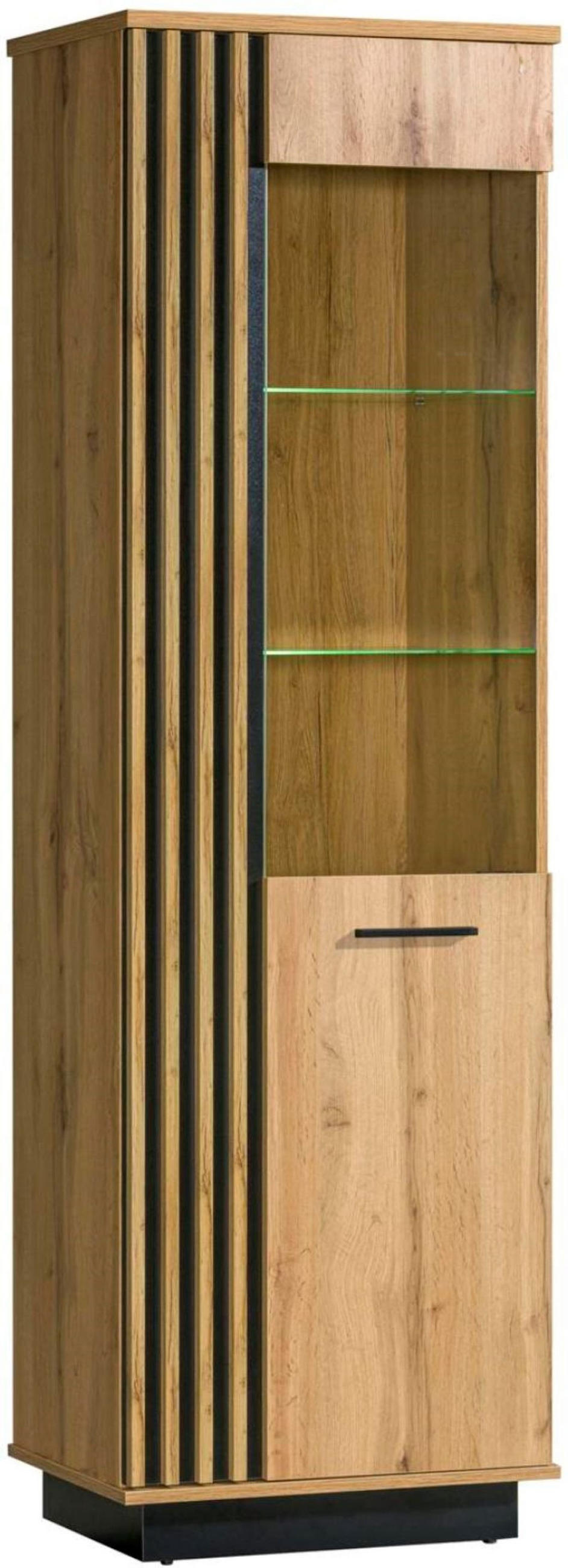 VITRINE Lamelo Wotan eiche, mit LED - Schwarz/Braun, Holzwerkstoff (60/193/40cm) - Bettso