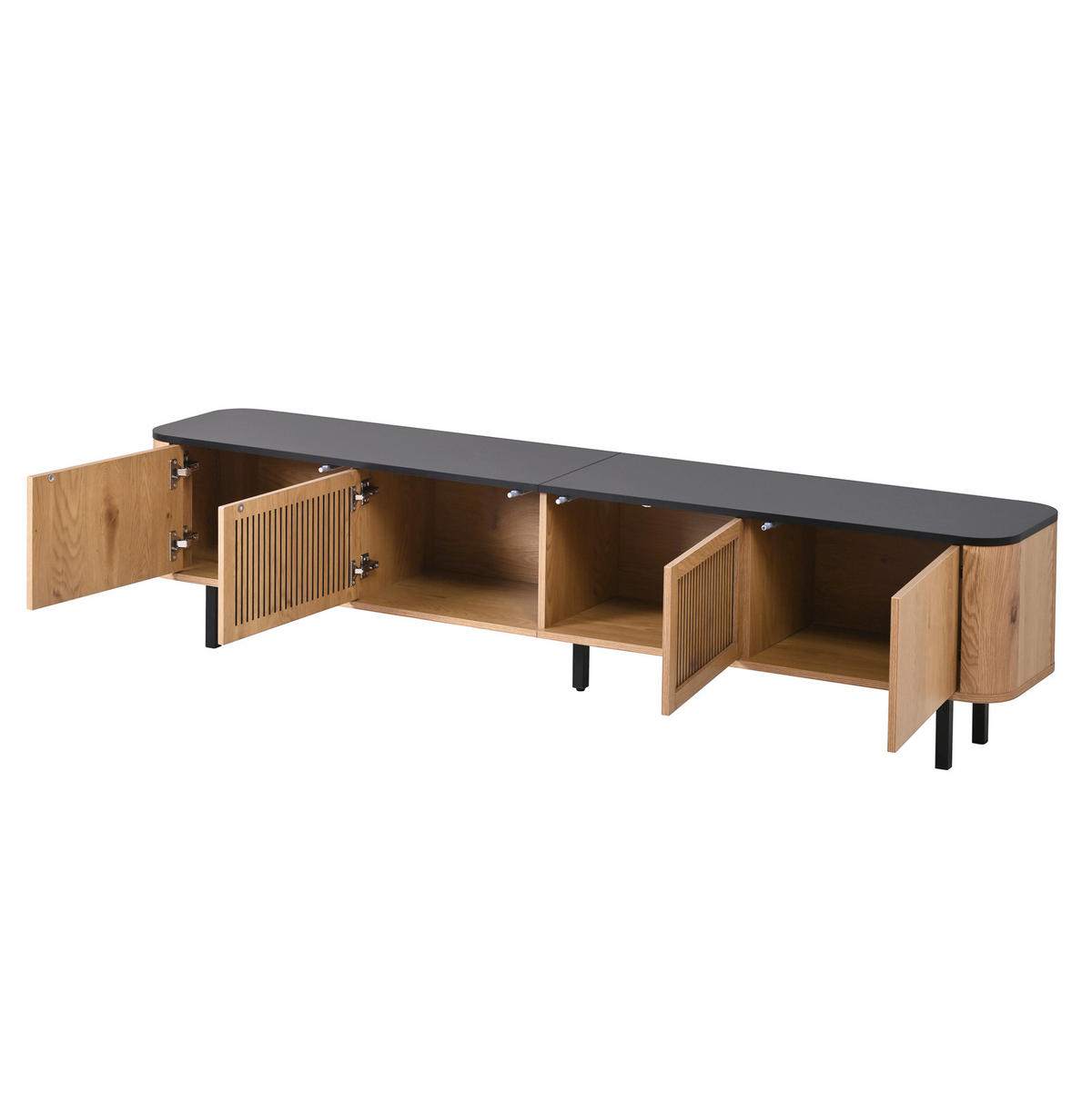 LOWBOARD 190/35/45 cm aus MDF und Holzwerkstoff mit Gittertüren Eichefarben/Schwarz - Braun, Holzwerkstoff (190/45/35cm) - Modenvie