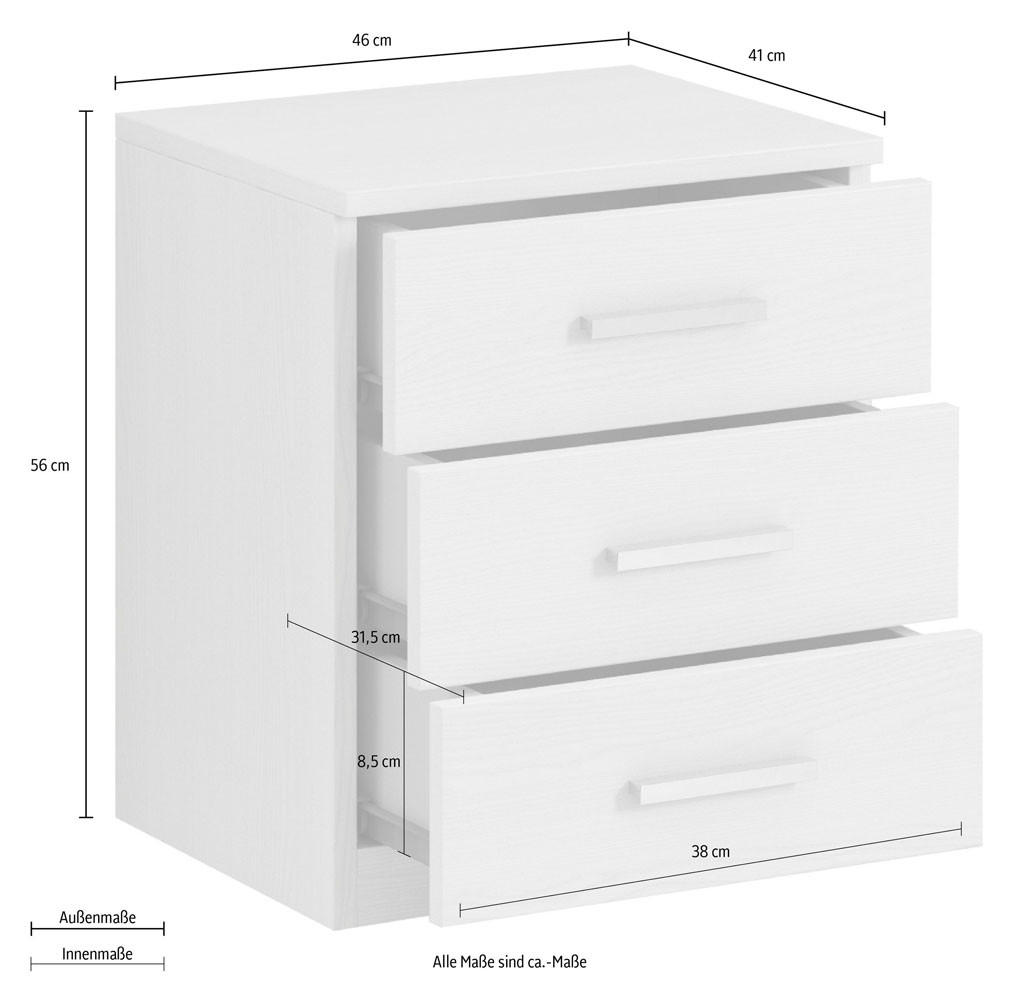 Thumbnail - Feldmann-Wohnen Nachttisch, Schwarz, Holz, 3 Schubladen, Rechteckig, 46x56x41 cm, Schlafzimmer, Nachttische