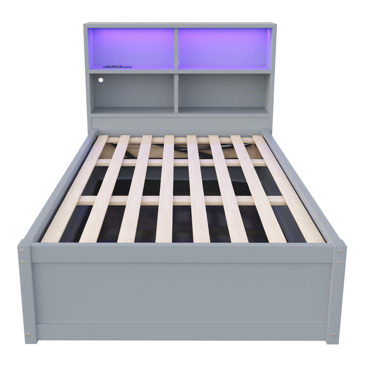 HOLZBETT 90/200 cm mit Kopfteil, LED und Stauraum – inkl. Lattenrost - Grau, Holz (90/200cm) - BEAOK