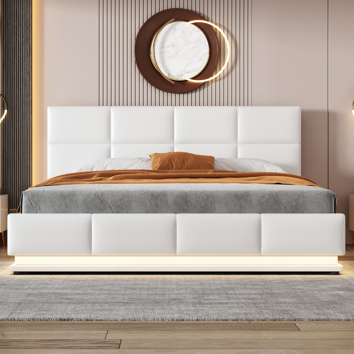 POLSTERBETT 160x200 Weiß LED Stauraum Kunstleder - Weiß, Textil (160/200cm) - FLIEKS