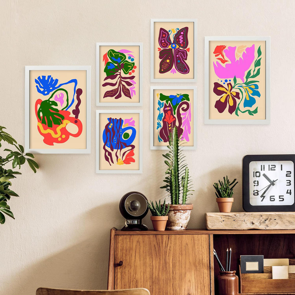 POSTER Set Mit 6 Malerisch 4 In Blume Zusammenfassung Ästhetische Dekorative Gemälde Für Ihr Wohnzimmer, Schlafzimmer, Zuhause A3 & A4 Weißer Rahmen - Weiß, Papier (29/3cm) - Nacnic