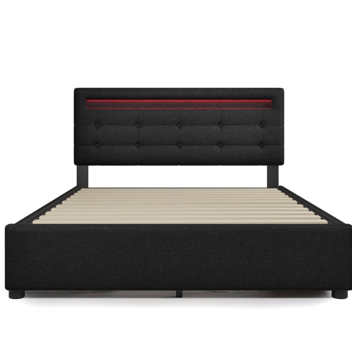 POLSTERBETT 140/200 cm mit LED-Beleuchtung, 4 Schubladen, verstellbarem Kopfteil und Matratze, Schwarz - Schwarz, Textil (140/140cm) - Redom