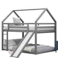 HAUSBETT 140/200 cm Grau mit Rutsche und Leiter - Grau, Holz (140/200cm) - Flora Grace