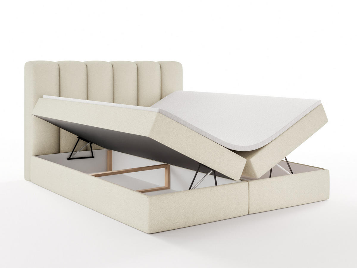 BOXBET NOLARO 160x200 cm Komplett-Set mit Bettkasten, Bonell-Matratze und Topper, Bouclé Braun - Braun, Textil (160/200cm) - Luxkor24