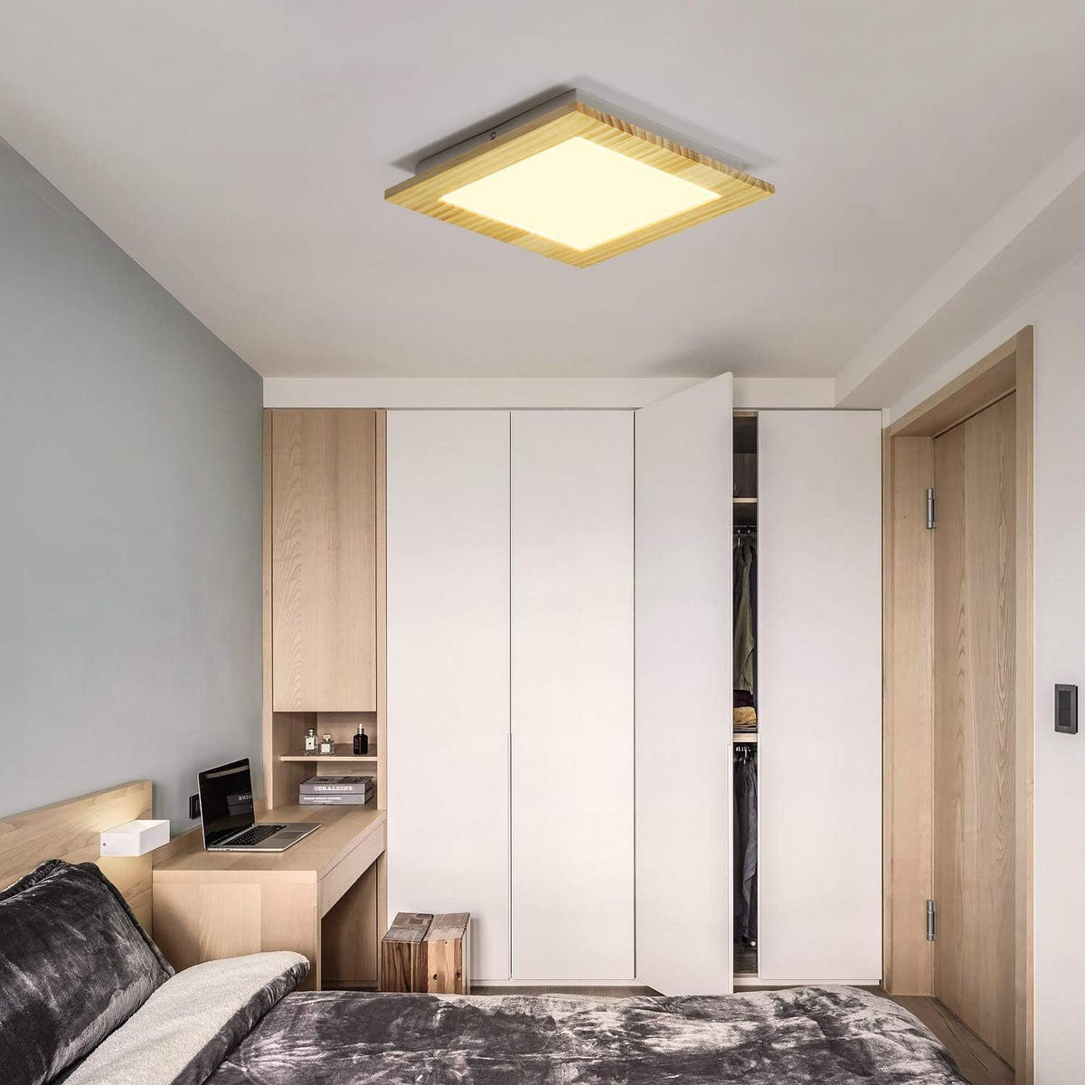 LED-DECKENLEUCHTE Heinrich 30/30/5 cm - Braun, Holzwerkstoff (30/30/5cm) - Nettlife