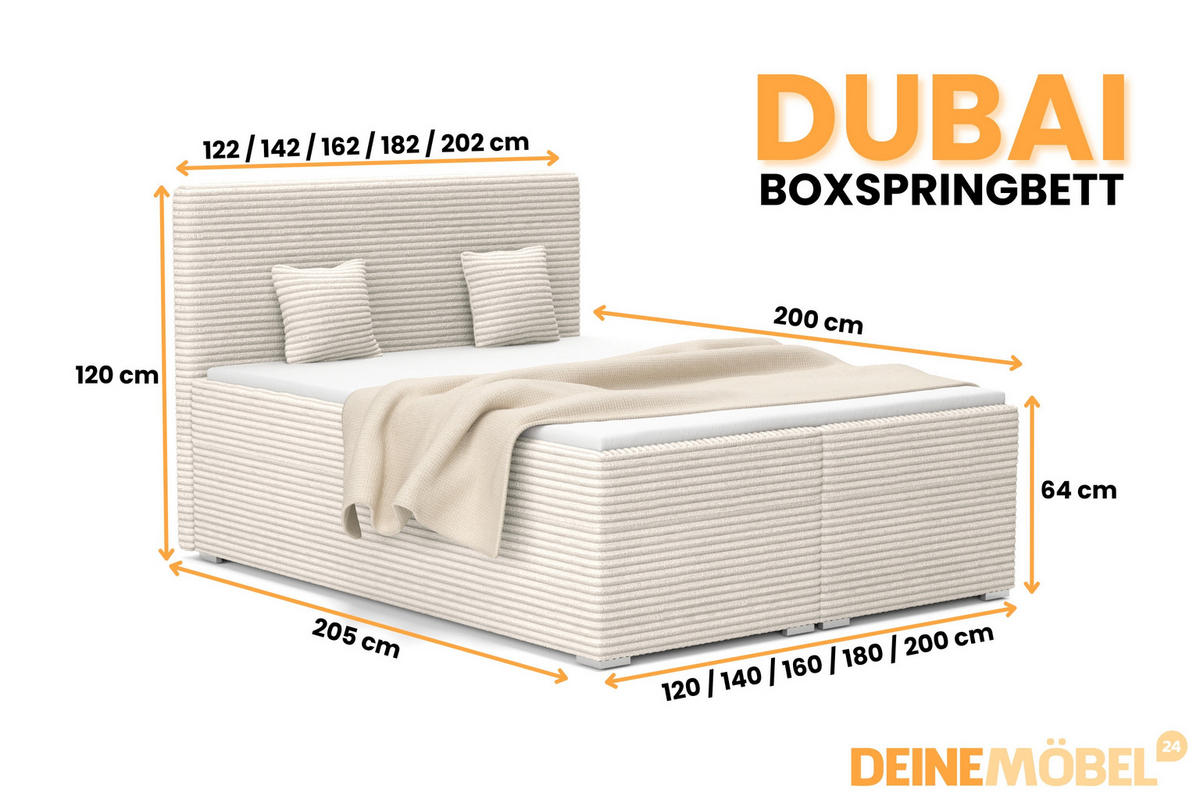 BOXBETT DUBAI 140/200 in Ecru H4 - Ecru, Holz/Holzwerkstoff (140/200cm) - Deine Möbel 24