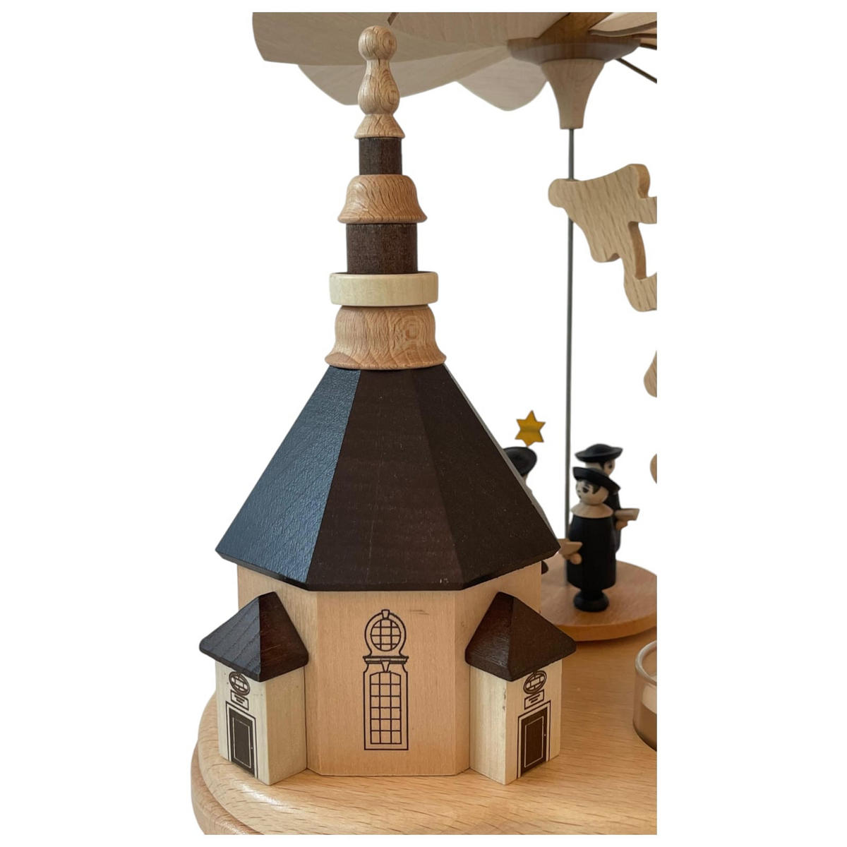 PYRAMIDE Pyramide Seiffner Kirche für 3 Teelichter 19/19/23 cm - Multicolor, Holz (19/23/19cm)