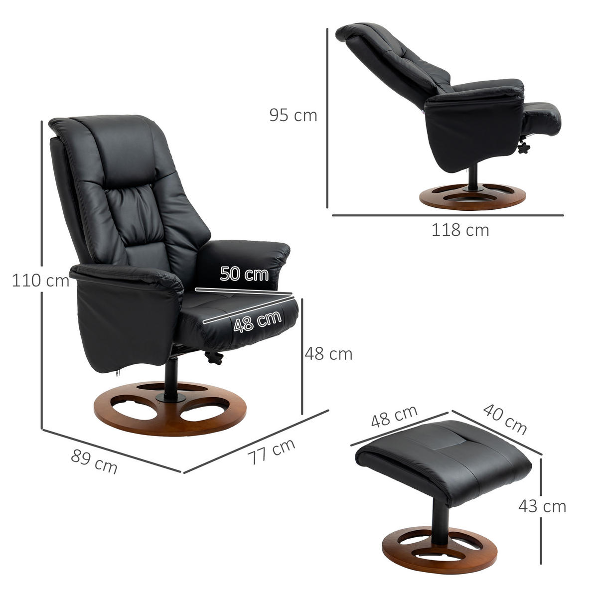 RELAXSESSEL, Kunstleder Schwarz - Schwarz, Kunststoff (89/110/77cm) - HOMCOM