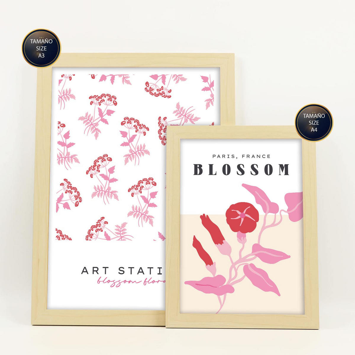 POSTER Set Mit 6 Blumen Feldblumen Natur Und Botanikdrucke Für Innenarchitektur A3 & A4 Rahmen Aus Hellem Holz - Beige, Papier (29/3cm) - Nacnic