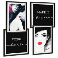 BILDER SET 4er Set - 50x50 cm & 40x60 cm Schwarzer Rahmen - Porträts von Frauen mit Lippen - Schwarz, Kunststoff (50/50cm) - TULUP