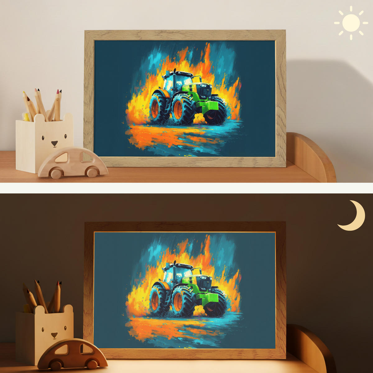 NACHTTISCHLAMPE Abstrakt - Traktor - Grün 30x20 cm - Dunkelblau, Holzwerkstoff (8/30/20cm)