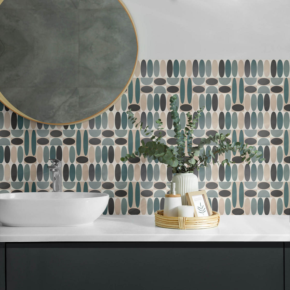 WANDPANEEL 10x 40x20 cm selbstklebend Ovalis - Smaragdgrün, Kunststoff (20/1.6/40cm) - Wallfluent